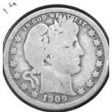 1909 D BARBER QUARTER VG