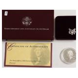 PROOF THOMAS JEFFERSON SILVER DOLLAR W BOX PAPERS