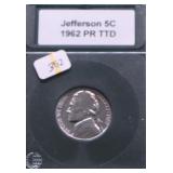 1962 PROOF JEFEFRSON  NICKEL