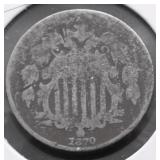 1870 SHIELD NICKEL VG