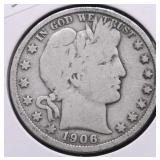 1906 D BARBER HALF DOLLAR VG