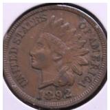 1892 INDIAN HEAD CENT XF
