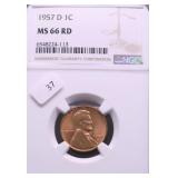 1957 D NGC MS66 RED  LINCOLN CENT