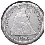 1876 S SEATED QUARTER VF