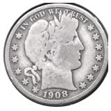 1908 D BARBER HALF DOLLAR VG