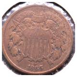 1865 TWO CENT PIECE VF