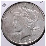 1922 S PEACE DOLLAR VF