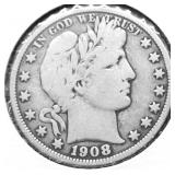 1908 D BARBER HALF DOLLAR VG