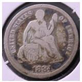 1884 SEATED DIME VG
