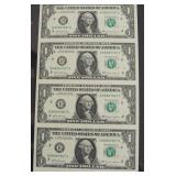UNCUT SHEET OF 1 $ FEDERAL RESERVE NOTES