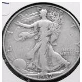 1937 D WALKING HALF DOLLAR XF