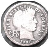 1907 BARBER DIME G