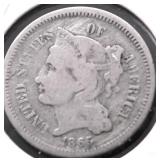 1865 3 CENT PIECE  VG