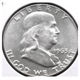 1963 D CHOICE BU FRANKLIN HALF DOLLAR