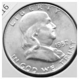 1957 D FBL GEM FRANKLIN HALF DOLLAR