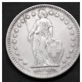 1912 SWISS SILVER 2 FRANCS XF