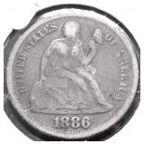 1886 SEATED DIME F