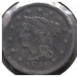 1851 LARGE CENT VF DETAILS