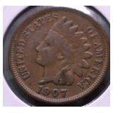 1907 INDIAN HEAD CENT XF