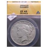 1934 S ANACS XF 45 DETAILS PEACE DOLLAR