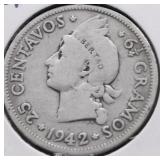 1942 DOMINICIAN REPUBLIC 25 CENTS VG