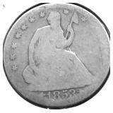 1853 A&R SEATED HALF DOLLAR AG