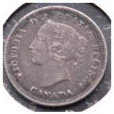 1890 CANADA SILVER 5 CENTS AU