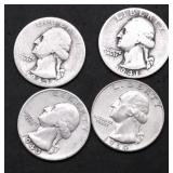 4 SILVER QUARTERS  DOLLARS