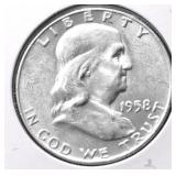 1958 D CHOICE BU FRANKLIN HALF DOLLAR