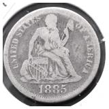 1885 SEATED DIME VG