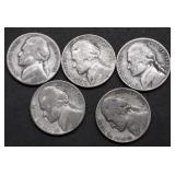 5 SILVER WAR NICKELS