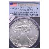 2011 W PCGS MS70 SILVER EAGLE