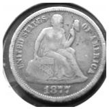 1877 SEATED DIME VF
