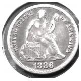 1886 S SEATED DIME VF
