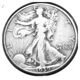 1939 D WALKING HALF DOLLAR VF