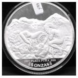 1987 MEXICO 5 OZ .999 SILVER ONZA PROOF