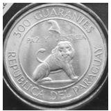 1973 PARAGUAY SILVER 300 GUARANIES GEM