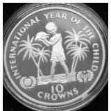 1982 TURKS & CAICOS SILVER 10 CROWNS PROOF