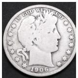 1906 D BARBER HALF DOLLAR VG