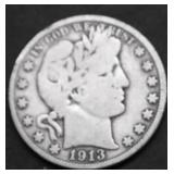 1913 S BARBER HALF DOLLAR F