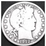 1912 D BARBER HALF DOLLAR VG