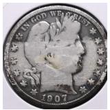 1907 BARBER HALF DOLLAR G DETAILS