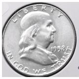 1958 D SUPURB GEM FRANKLIN HALF DOLLAR
