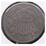 1871 TWO CENT PIECE VG