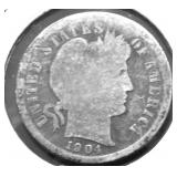 1904 S BARBER DIME G