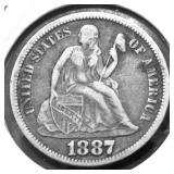 1887 S SEATED DIME VF