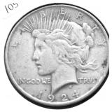1924 PEACE DOLLAR VF
