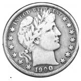 1900 O BARBER HALF DOLLAR VF