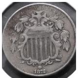 1872 SHILED NICKEL XF