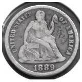 1889 S SEATED DIME F